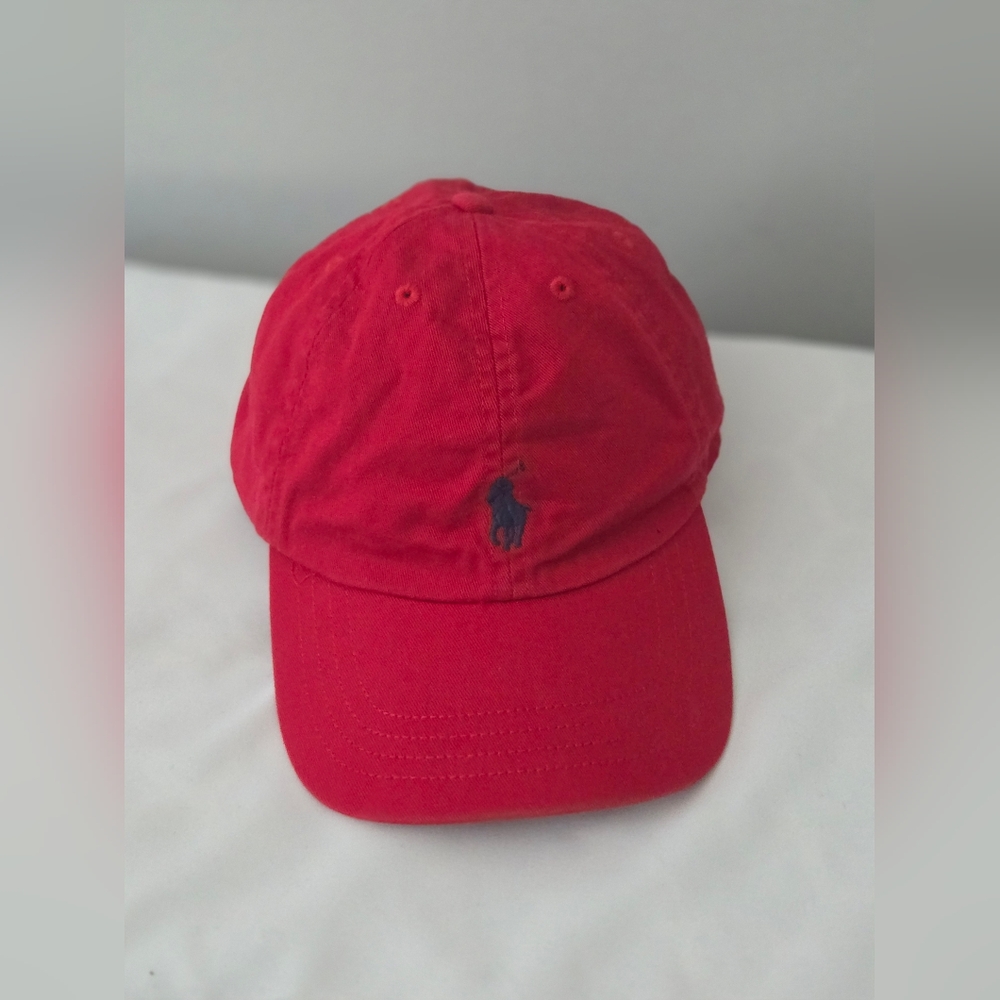 Ralph Lauren Boys Red Baseball Cap with Navy Pony